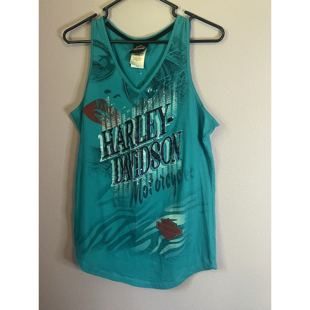 Harley Davidson Montana Teal Tank Top Bear Size Large